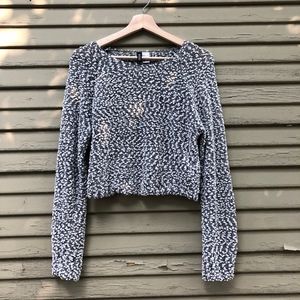 Divided White and Black Fuzzy Crop Sweater